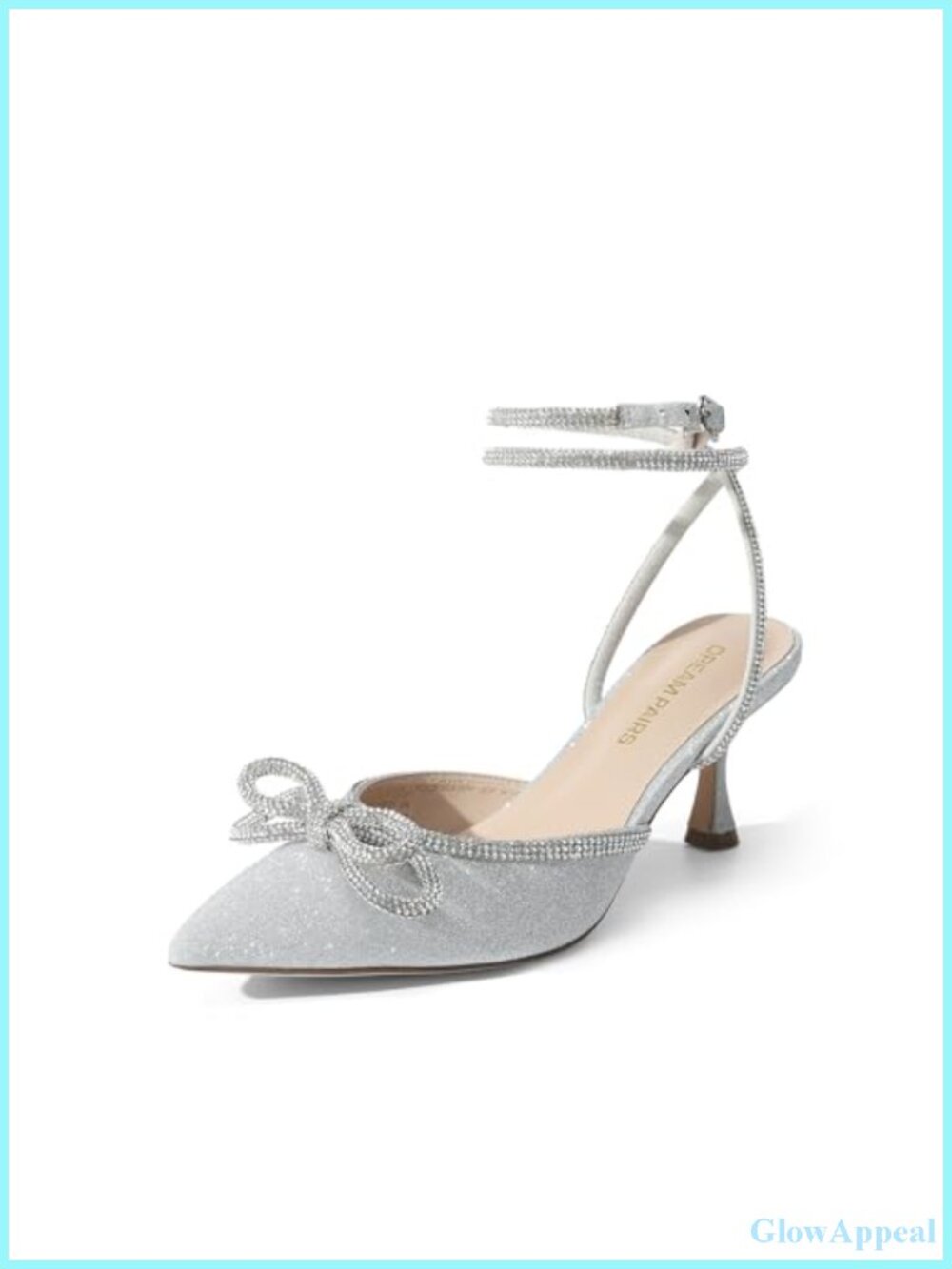 Kitten Rhinestone Bow Ankle Strap Closed Heels